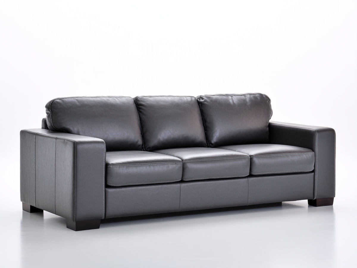Divano a 3 posti - Pelle - 240 x 100 x 88 cm - Grigio - Stile moderno