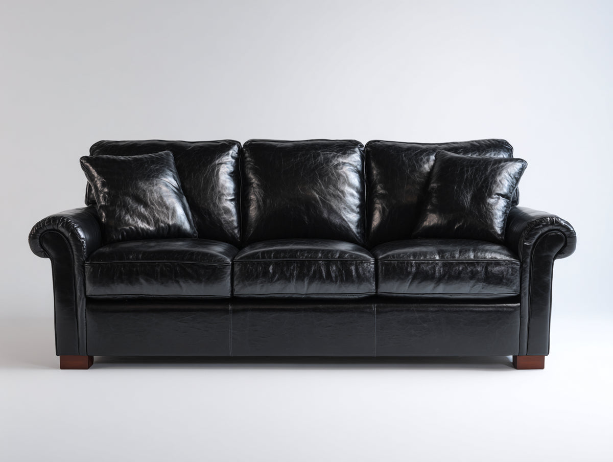 Divano a 3 posti - Pelle - 240 x 100 x 92 cm - Nero - Stile classico
