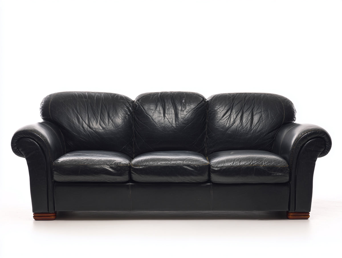 Divano a 3 posti - Pelle - 235 x 100 x 88 cm - Nero - Stile classico