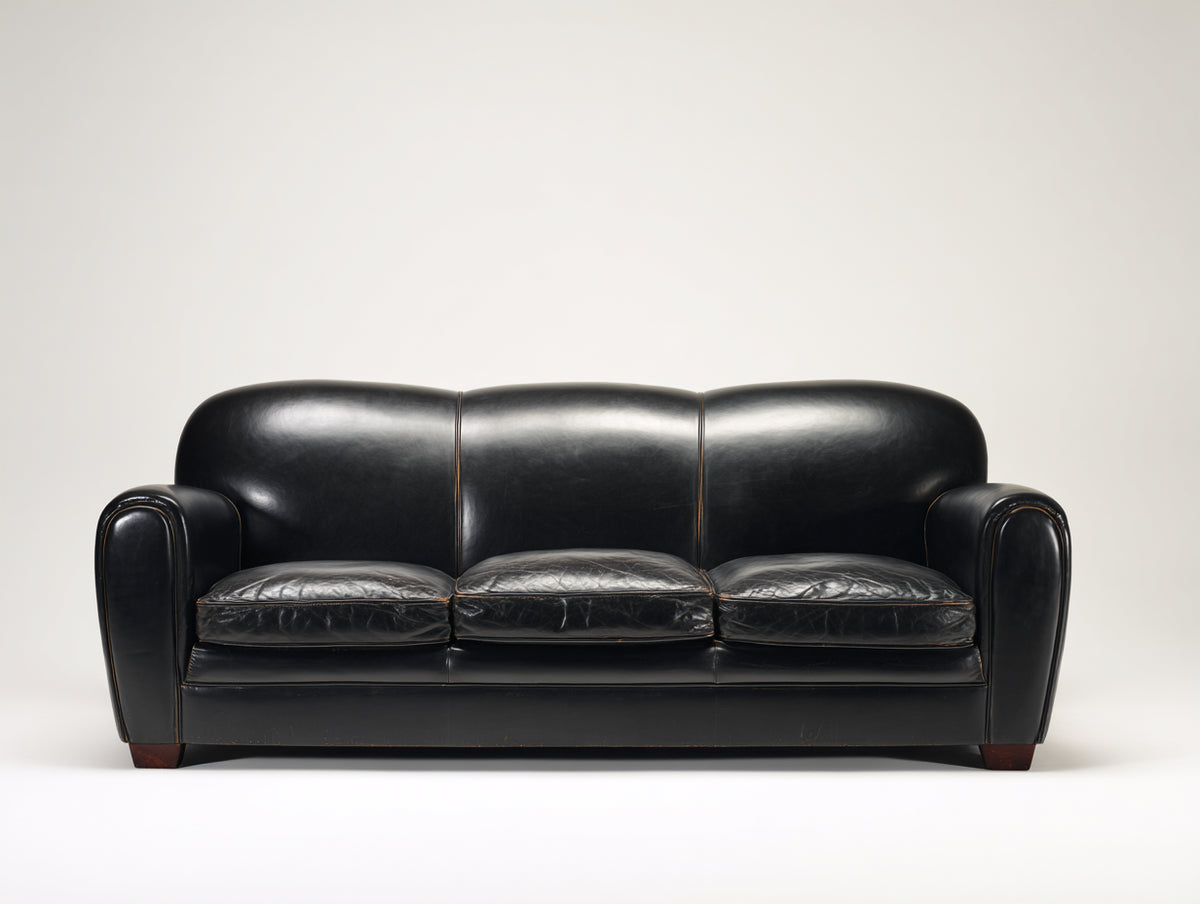 Divano a 3 posti - Pelle - 230 x 98 x 88 cm - Nero - Stile classico