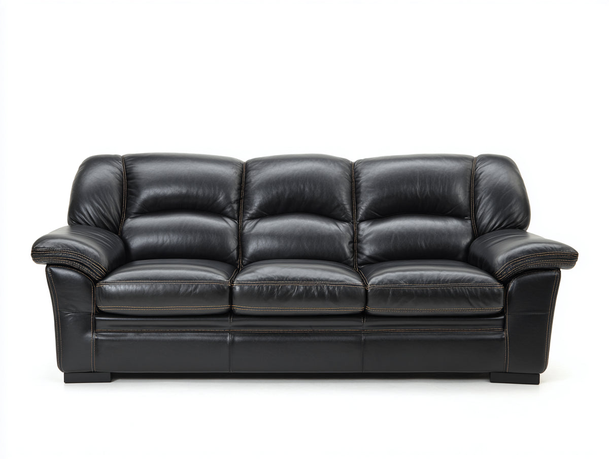 Divano a 3 posti - Pelle - 260 x 105 x 90 cm - Nero - Stile moderno
