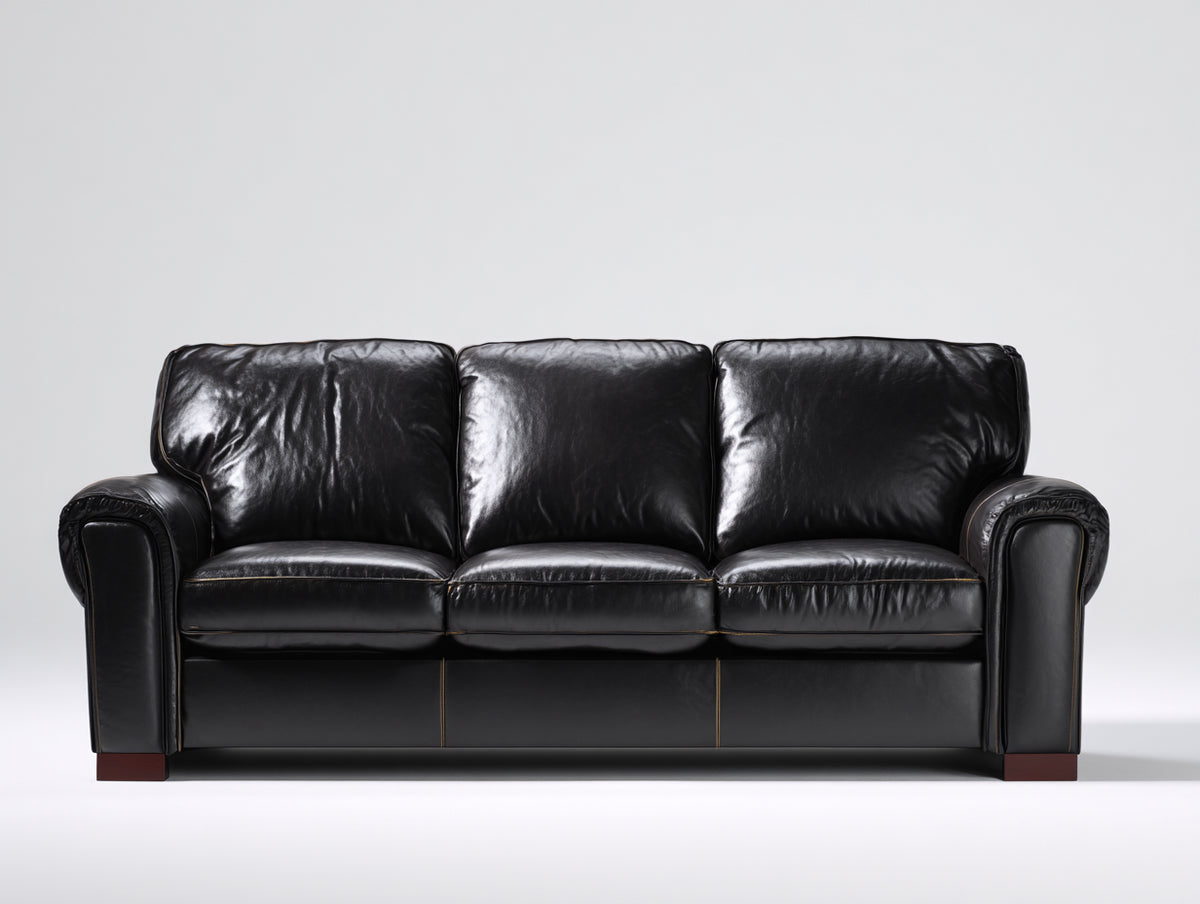 Divano a 3 posti - Pelle - 230 x 98 x 92 cm - Nero - Stile classico
