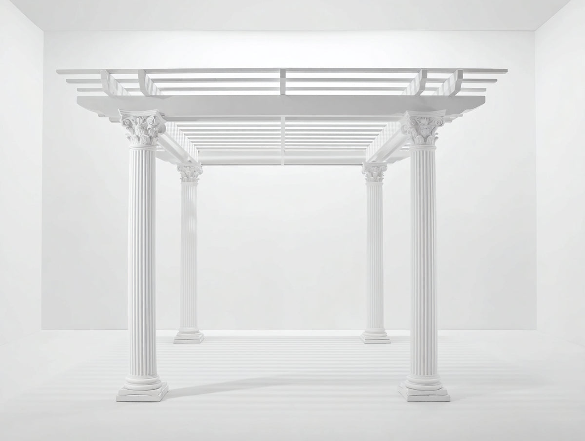 Pergola da giardino - Resina-Metallo - 400x300x280 cm - Bianco - Stile neoclassico con colonne scanalate