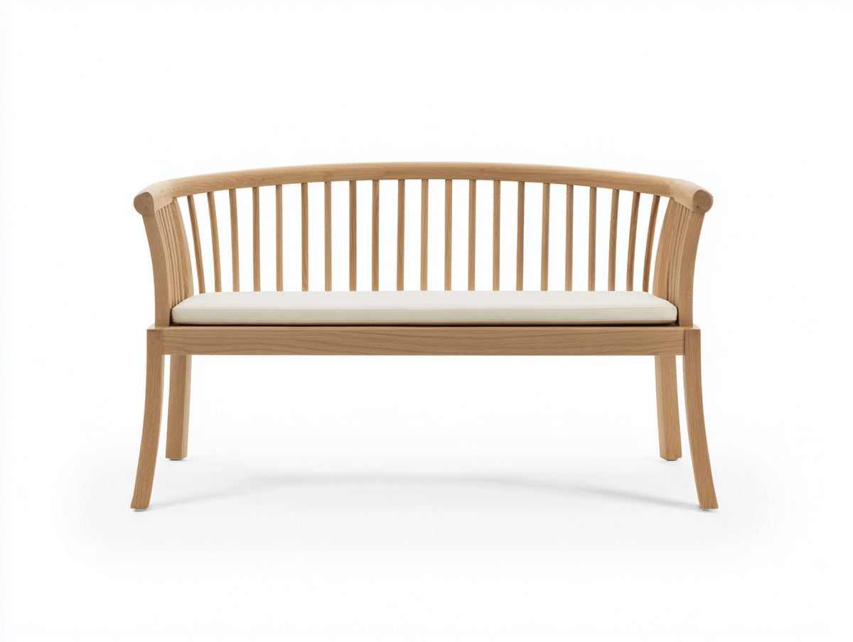 Panche da giardino - Legno massello-Tessuto - 120x55x82 cm - Naturale-Crema - Stile nordico con schienale curvo