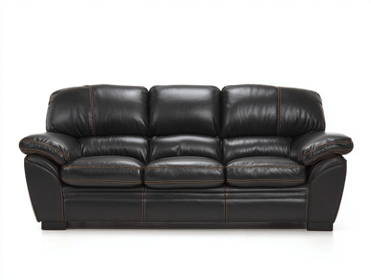 Divano a 3 posti - Pelle - 255 x 104 x 91 cm - Nero - Stile moderno