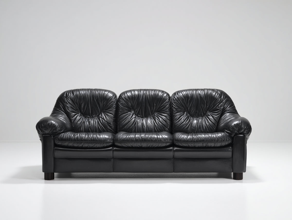 Divano a 3 posti - Pelle - 220 x 98 x 90 cm - Nero - Stile classico
