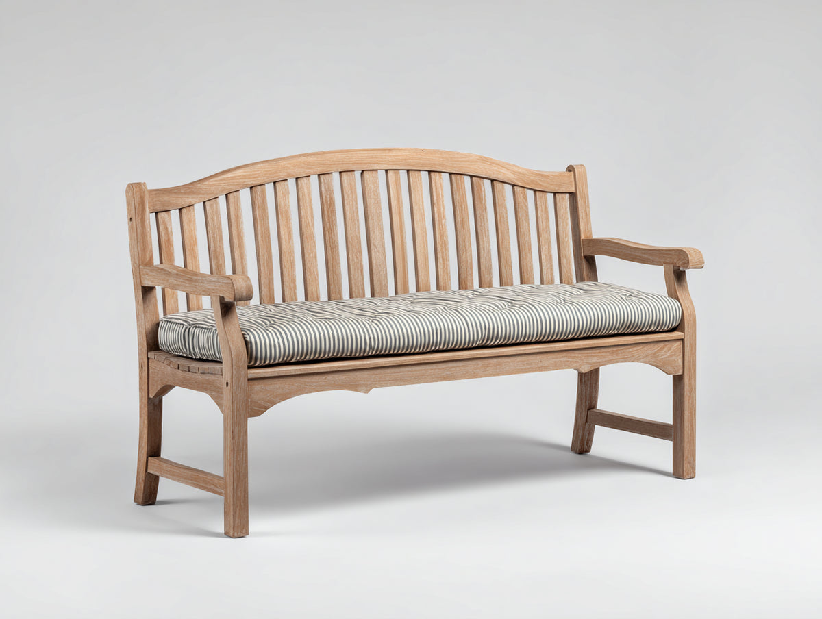Panche da giardino - Legno massello-Tessuto - 150x62x91 cm - Naturale-Grigio-Bianco - Stile classico con schienale arcuato