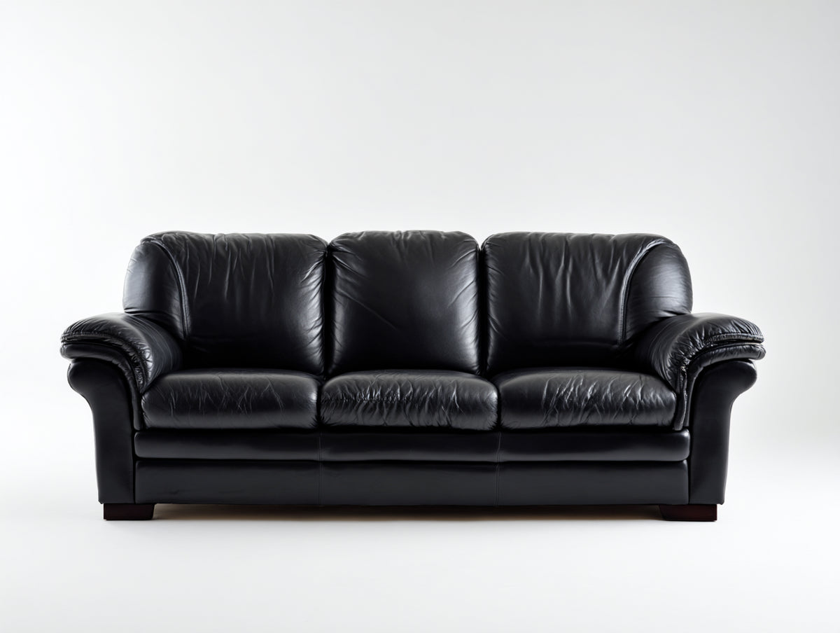 Divano a 3 posti - Pelle - 260 x 105 x 92 cm - Nero - Stile classico