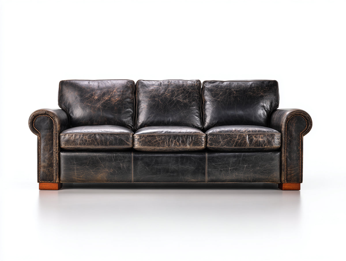 Divano a 3 posti - Pelle - 250 x 104 x 93 cm - Nero - Stile classico