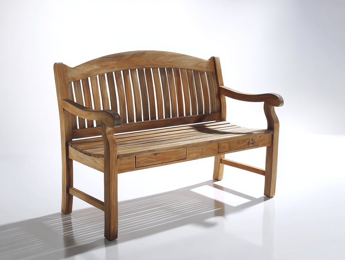 Panche da giardino - Legno massello - 130x60x92 cm - Marrone naturale - Stile classico con schienale arcuato