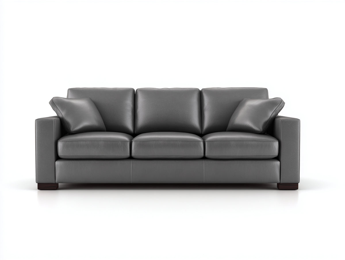 Divano a 3 posti - Pelle - 250 x 103 x 90 cm - Grigio - Stile moderno