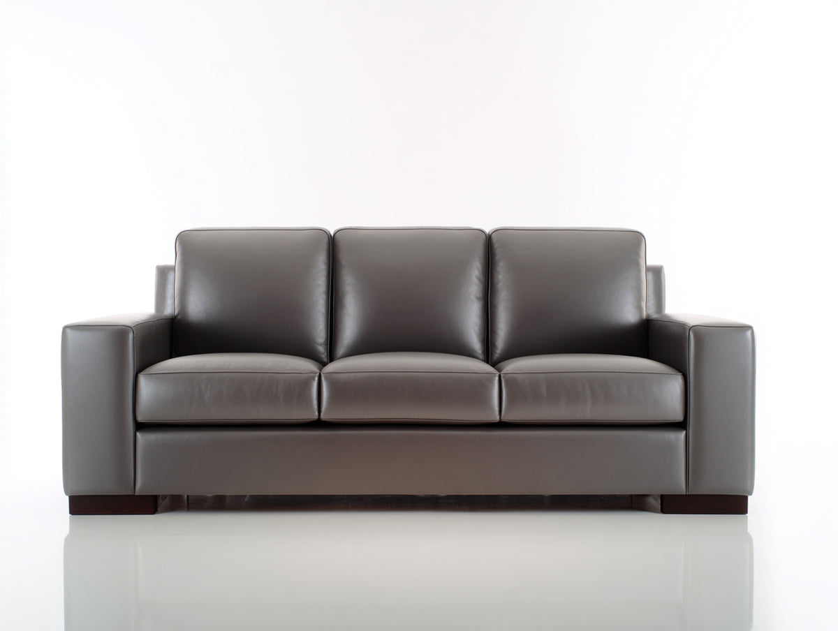Divano a 3 posti - Pelle - 235 x 100 x 89 cm - Grigio - Stile moderno