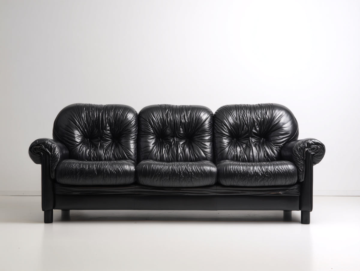 Divano a 3 posti - Pelle - 245 x 102 x 95 cm - Nero - Stile classico