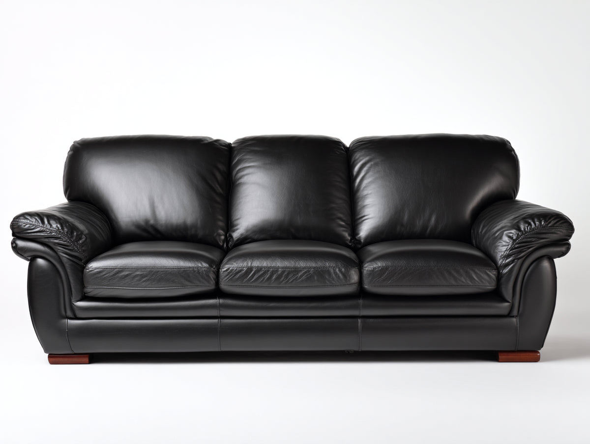 Divano a 3 posti - Pelle - 250 x 102 x 90 cm - Nero - Stile moderno