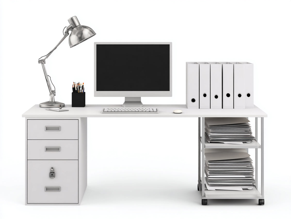 Scrivania - Legno ingegnerizzato-Metallo - 140x60x75 cm - Bianco-Argento - Stile moderno