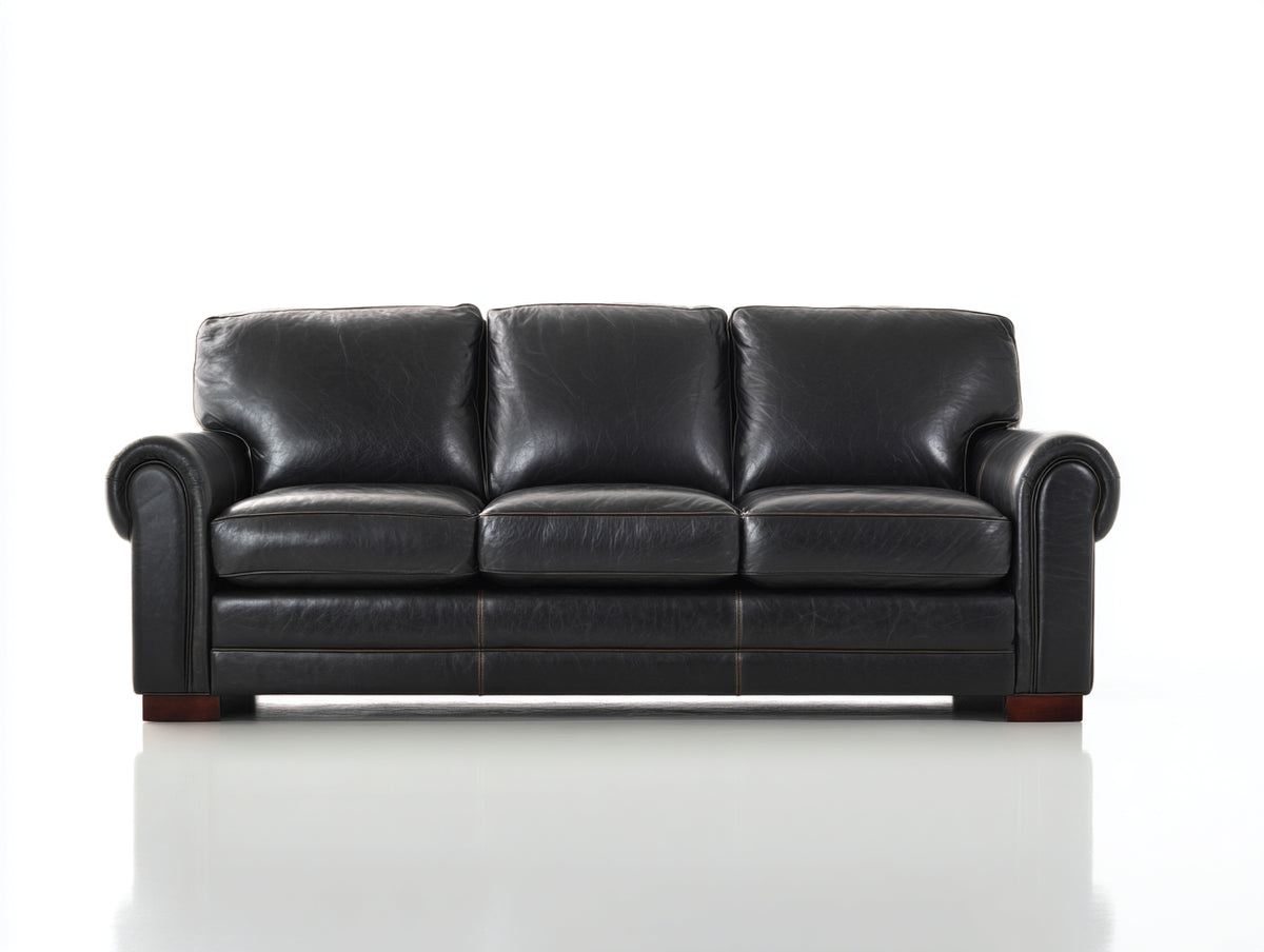 Divano a 3 posti - Similpelle - 215 x 95 x 90 cm - Nero - Stile classico