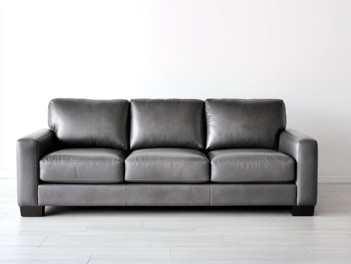 Divano a 3 posti - Pelle - 250 x 102 x 90 cm - Grigio - Stile moderno