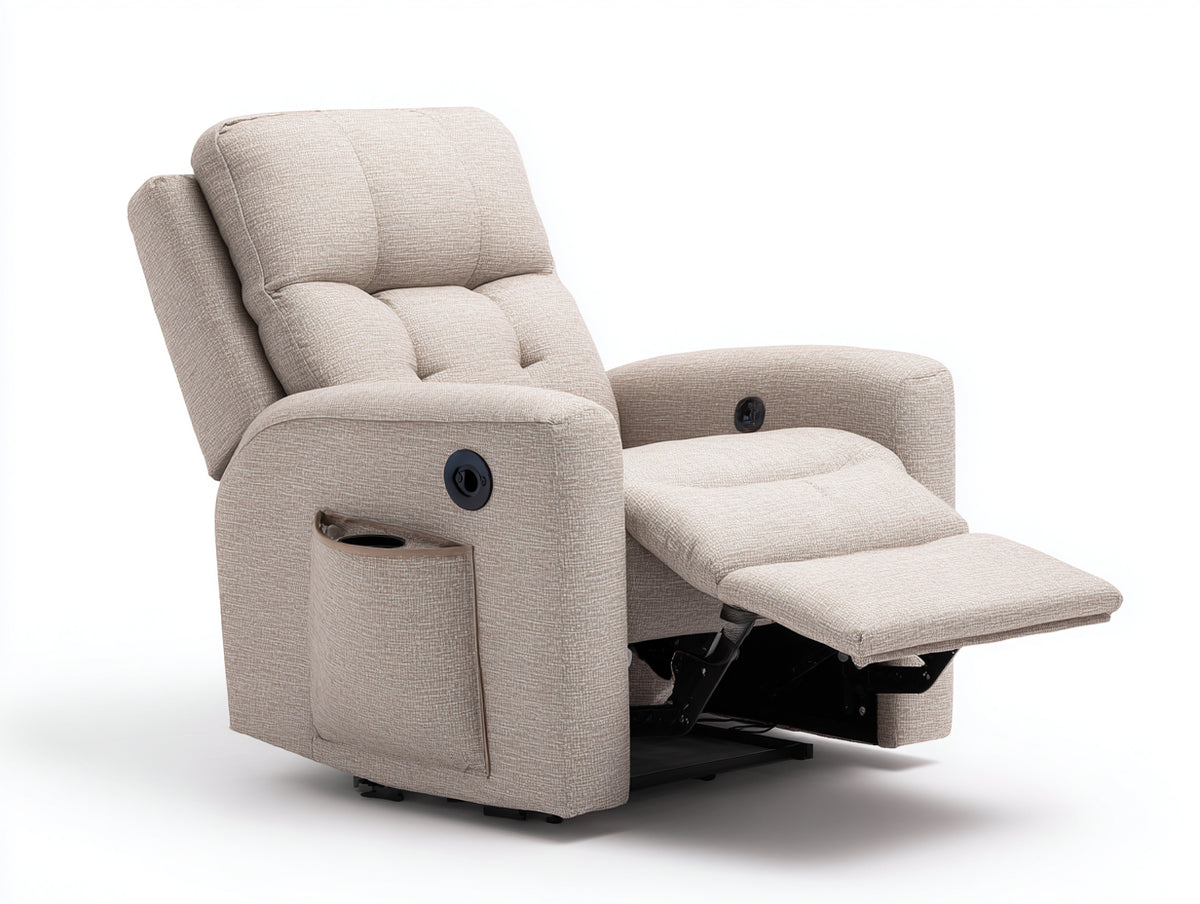 Poltrona reclinabile - Tessuto-Metallo - 96 x 92 x 106 cm - Beige chiaro - Stile moderno