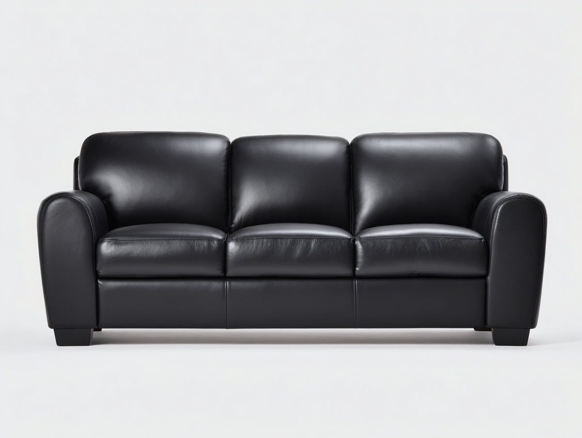 Divano a 3 posti - Pelle - 245 x 101 x 90 cm - Nero - Stile moderno
